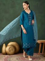 Chinon Blue Festival Wear Embroidery Work Readymade Straight Suit